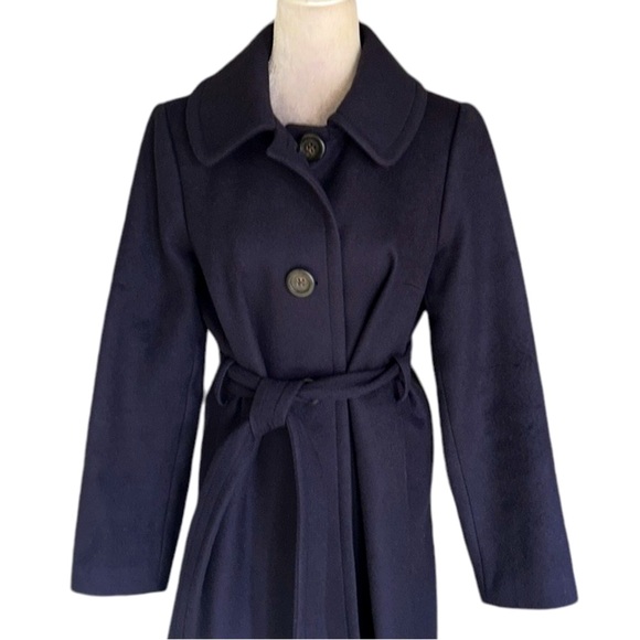J. Crew Vintage Navy Blue Wool Cashmere Belted Longline Pea Coat Jacket - S - Picture 2 of 11